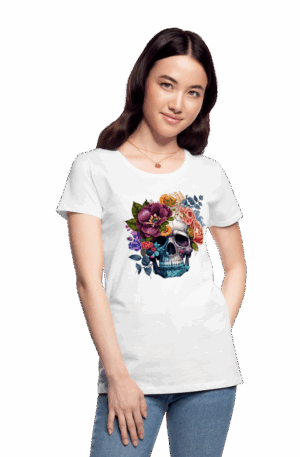 Frauen Premium T-Shirt Skull and Flowers
