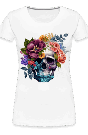 Frauen Premium T-Shirt Skull and Flowers